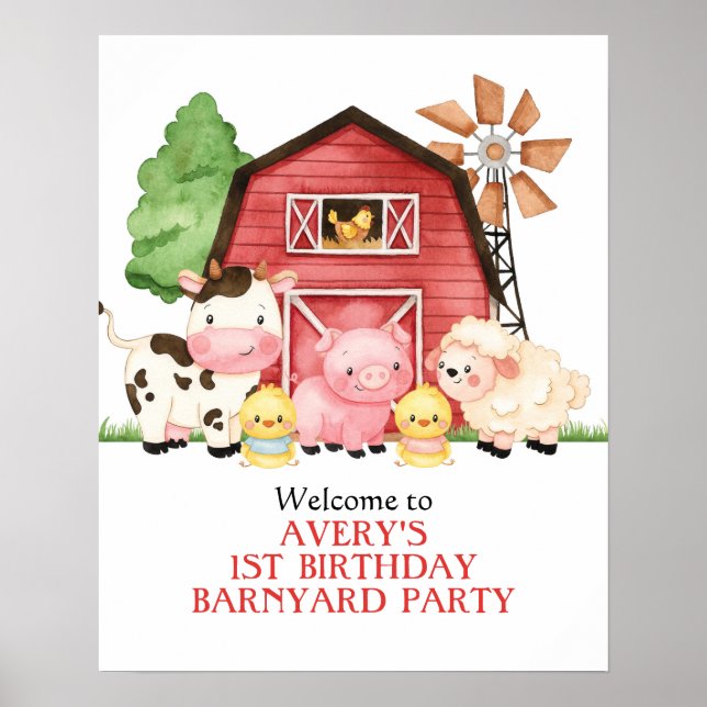 Póster Poster de bienvenida de cumpleaños de granja, cump (Frente)