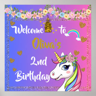 Póster Poster de bienvenida de cumpleaños de Rainbow Unic