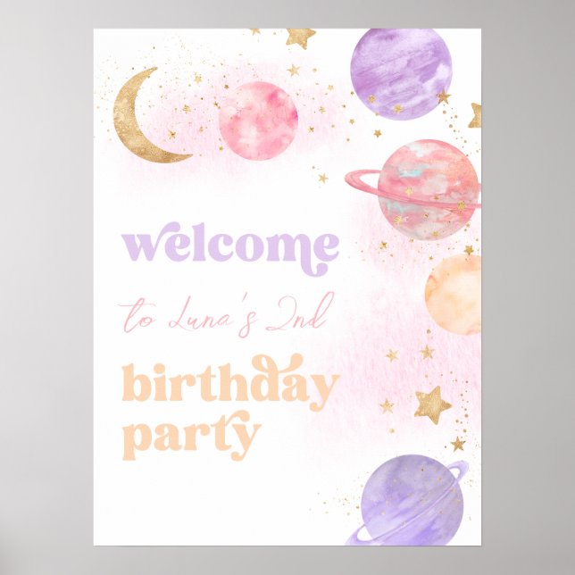 Póster Poster de bienvenida de Fiesta espacial chica (Frente)