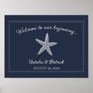 Póster Poster de bienvenida de la Boda Navy Starfish