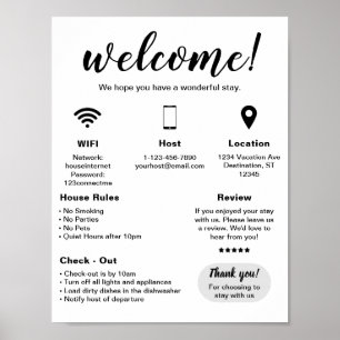 Póster Poster de bienvenida de la casa de alquiler de vac