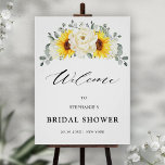 Póster Poster De Bienvenida De La Ducha Bridal Del Sunflo<br><div class="desc">El elegante poster de bienvenida floral de la ducha nupcial de verano florida floral, presenta un ramo de agua de la hidrangea de girasol y peonías en tonos amarillos, marfil, con hojas botánicas verdes y eucalipto. Encontrará más diseños y variaciones de mi tienda "blissweddingpaperie". Y no dudes en ponerte en...</div>