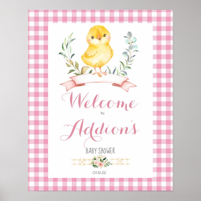Póster poster de bienvenida de la ducha de bebé de pollo  (Frente)