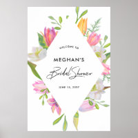 Poster de bienvenida de la ducha marrón rosa tulip