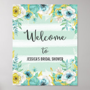 Póster Poster de bienvenida de las flores azules