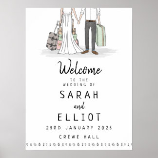 Póster Poster de bienvenida de maletas de boda de destino