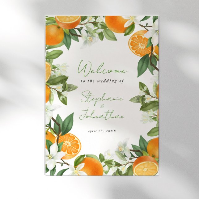 Póster Poster de bienvenida de Mandarin Naranja Watercolo (Mandarin Orange Watercolor Wedding Welcome Poster)
