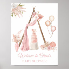 Póster Poster de bienvenida de moda Boho Pink Floral Baby