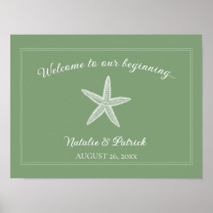 Póster Poster de bienvenida de Moss Green Starfish Boda