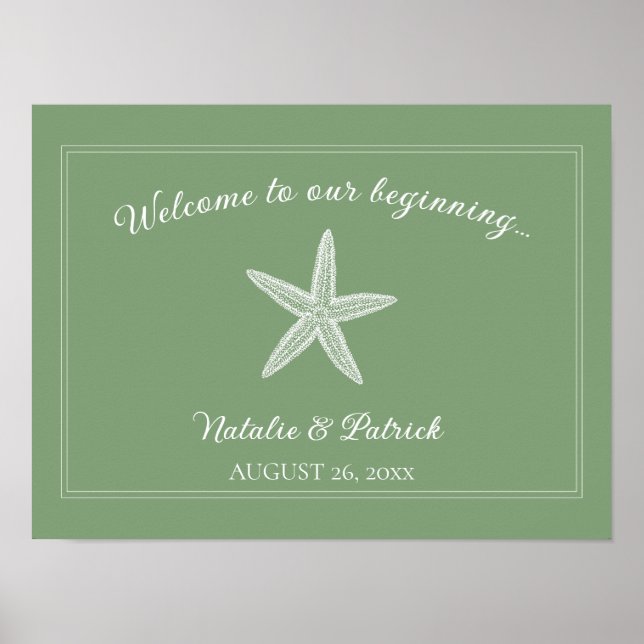 Póster Poster de bienvenida de Moss Green Starfish Boda (Frente)