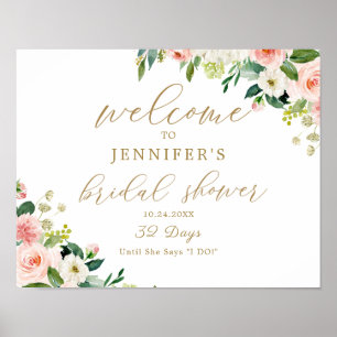 Póster Poster de bienvenida de Rubor Floral Bridal Shower