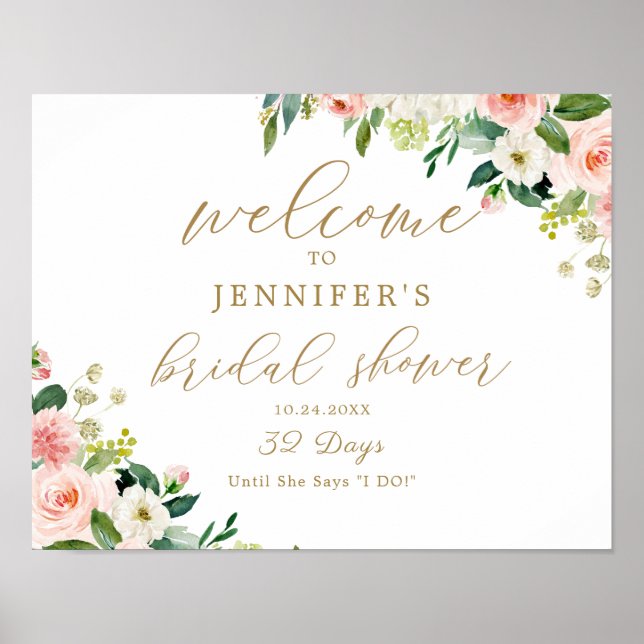 Póster Poster de bienvenida de Rubor Floral Bridal Shower (Frente)