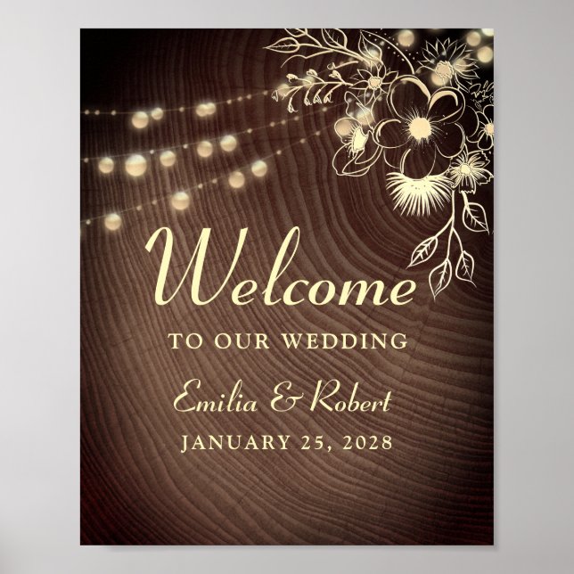 Póster Poster de bienvenida de Rustic Wood Boda (Frente)