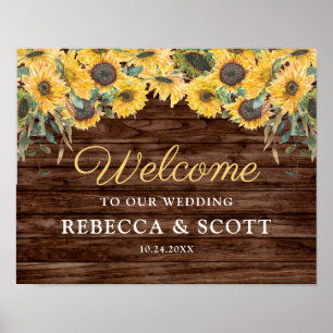 Póster Poster de bienvenida de Rústico Sunflower Wood Bar