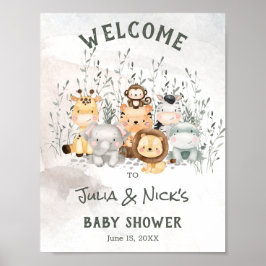 Póster Poster de bienvenida de Safari Animals Baby Shower
