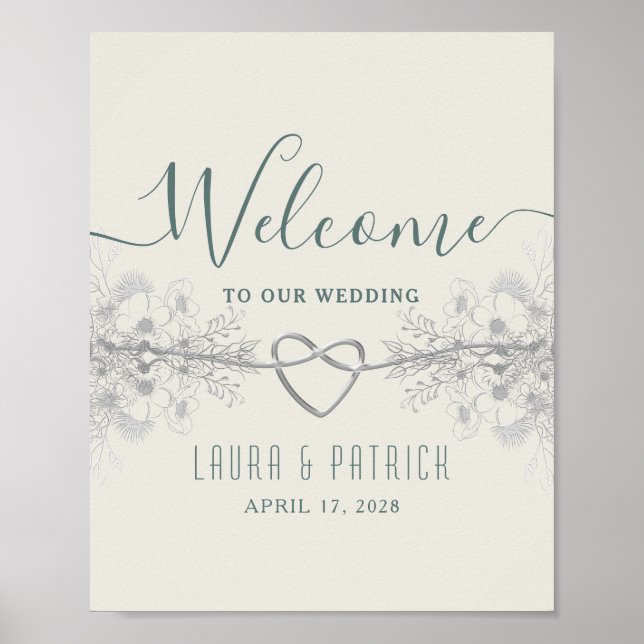 Póster Poster de bienvenida de Sage Green Boda (Frente)