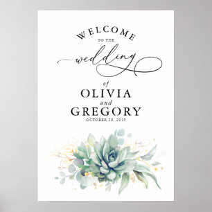 Póster Poster de bienvenida de Succulent Greenery Boda