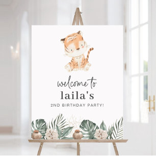Póster Poster de bienvenida de Tiger Greenery Floral Birt