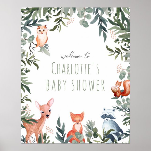 Póster Poster de bienvenida de Woodland Animals Baby Show (Frente)