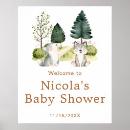 Póster Poster de bienvenida de Woodland Wolf Baby Shower