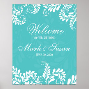 Póster Poster de bienvenida elegante y florido Boda turqu