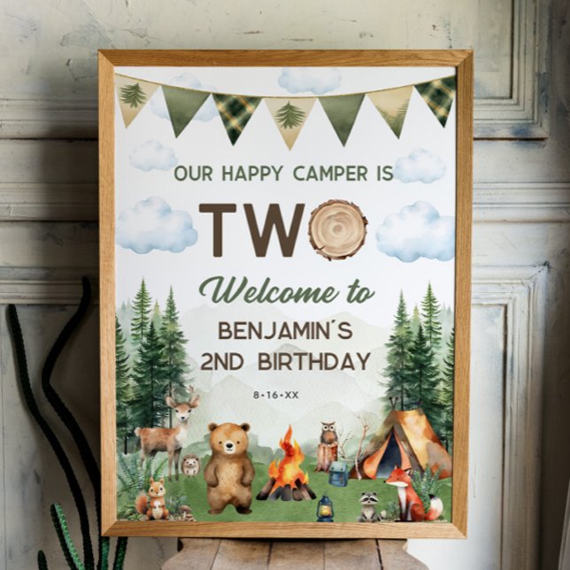 Póster Poster de bienvenida feliz 2 cumpleaños de Camper  (Happy Camper 2nd Birthday 18x24 Welcome Poster
)