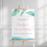 Póster Poster de bienvenida Fiesta de ducha de novia en l<br><div class="desc">El follaje tropical en varios tonos de verde turquesa se combina con un texto pop de fucsia.</div>