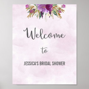 Póster Poster de bienvenida Floral Purple Watercolor
