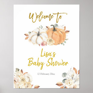 Póster Poster de bienvenida Floral White Pumpkin Baby Sho
