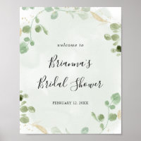 Poster de bienvenida Gold Eucalyptus Bridal Shower