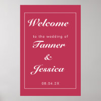 Poster de bienvenida Magenta y Boda blanco moderno