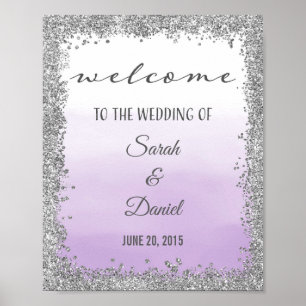 Póster Poster de bienvenida Ombre Purple y Silver Boda