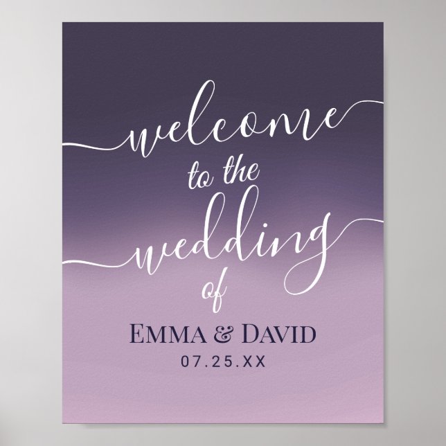 Póster Poster de bienvenida Purple Ombre Elegant Wedding (Frente)