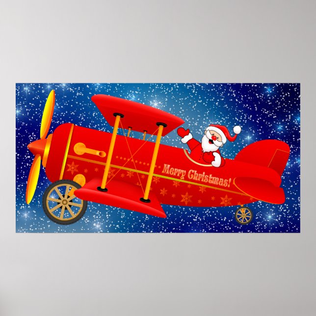 Póster Poster de Biplane Santa Flying (Frente)