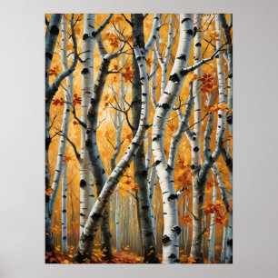 Póster Poster de Birch Trees de otoño
