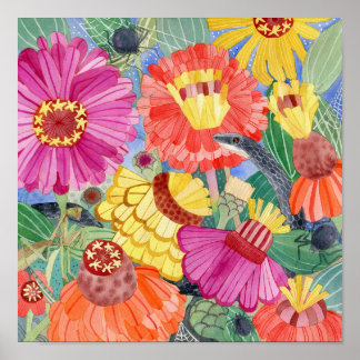 Póster Poster de Black Racer y Zinnias