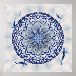 Póster Poster de Blue Koi Lotus Mandala
