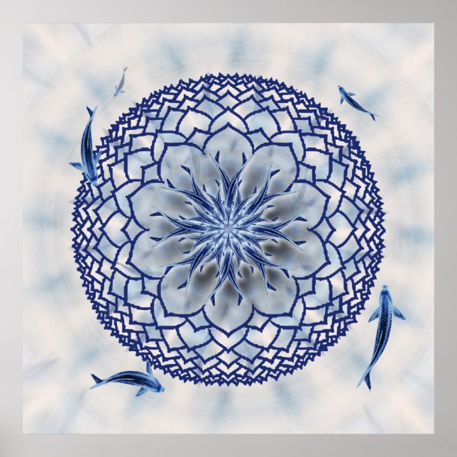 Póster Poster de Blue Koi Lotus Mandala (Frente)