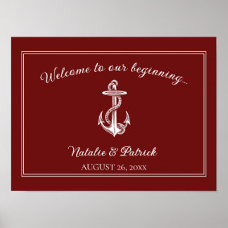 Póster Poster de Boda de Anclaje Náutico Rojo