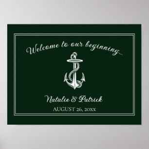Póster Poster de Boda de Anclaje Náutico Verde Esmeralda