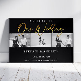 Póster Poster de Boda Elegante con guión de oro moderno B