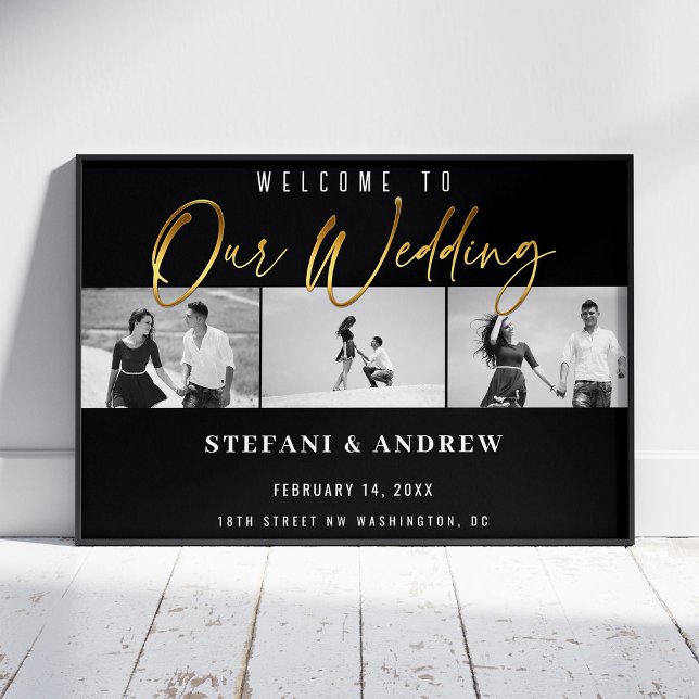 Póster Poster de Boda Elegante con guión de oro moderno B (Subido por el creador)