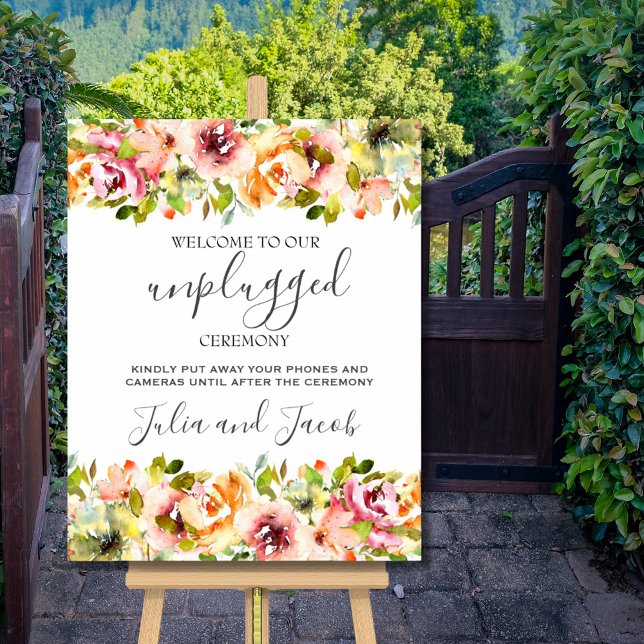 Póster Poster de Boda floral de acuarela de verano (Summer Garden Watercolor Floral Wedding Poster)