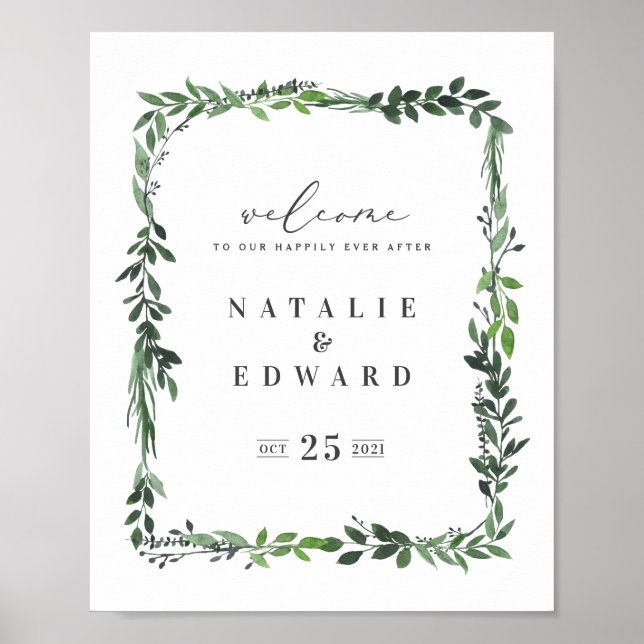 Póster poster de boda geométrico de acuarela de hoja (Frente)