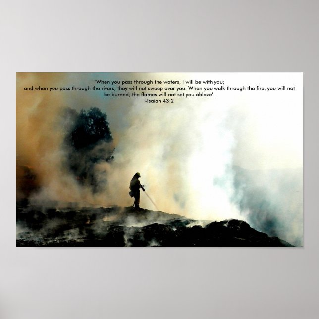 Póster Poster de bomberos - Isaías 43:2 (Frente)