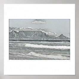 Póster Poster de bosquejo de montaña de la Mesa de Ciudad