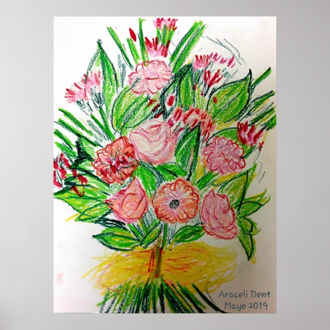 Póster Poster de Bouquet plano rosa (Frente)