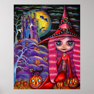 Póster Poster de brujas de Halloween rosa