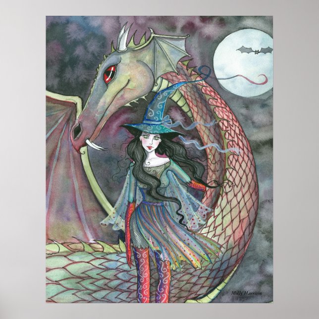 Póster Poster de brujas y dragones por Molly Harrison (Frente)