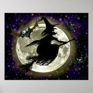 Póster Poster de Brujas y Luna Llena